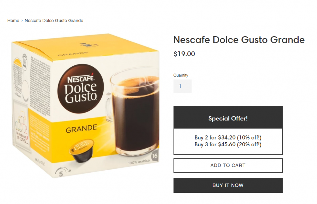 Example of quantity discount to increase Average order value