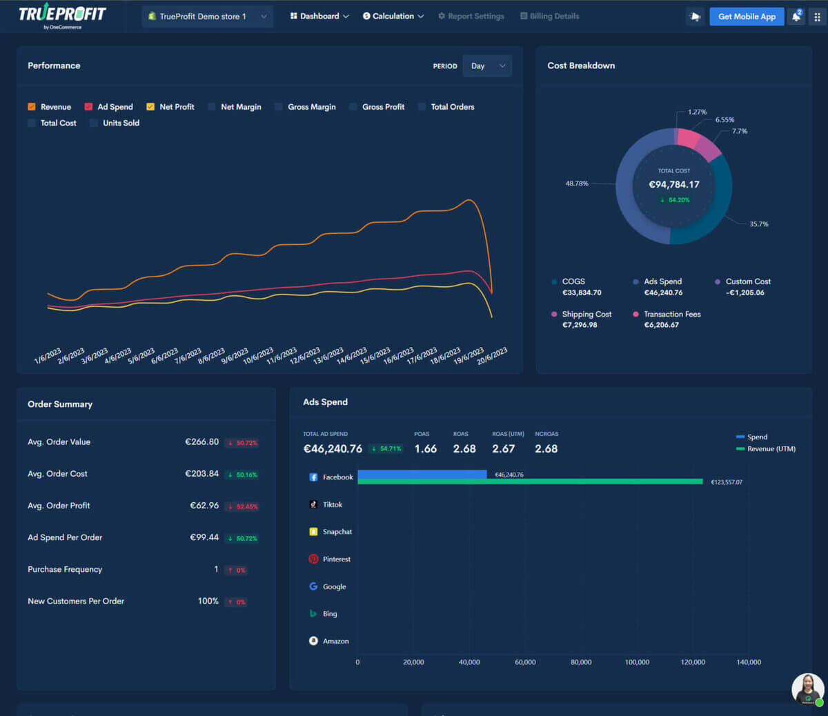 TrueProfit’s beautiful and modern dashboard - TrueProfit vs Triple Whale