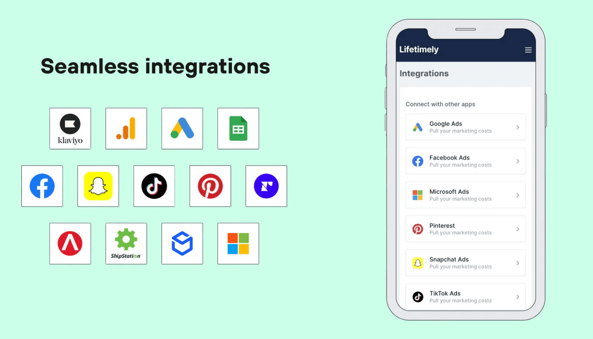 Lifetimely's platform integrations give you convenience - TrueProfit vs Lifetimely 